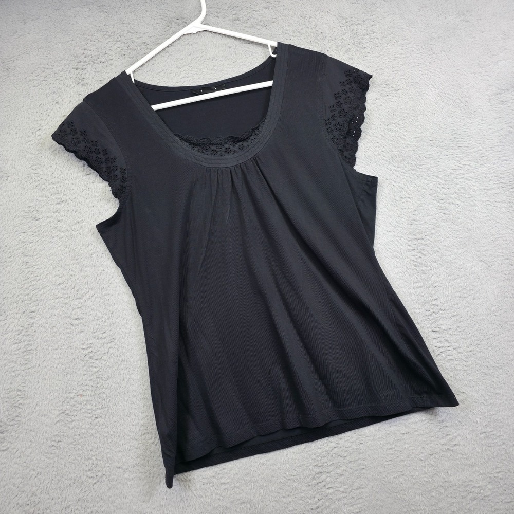 Style and Co Top Womens XL Black Embroidered‎ Eyelets Floral Flutter Sleeve Boho